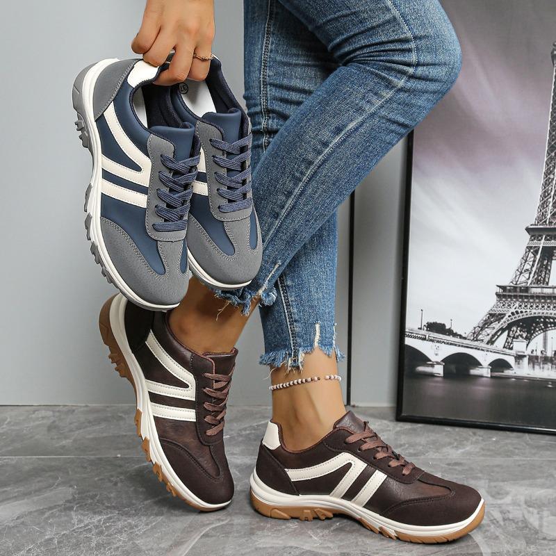 2025 Autumn New Comfortable Lace-up Sneakers Plus Size Casual Color-Blocking Moral Training Shoes for Women