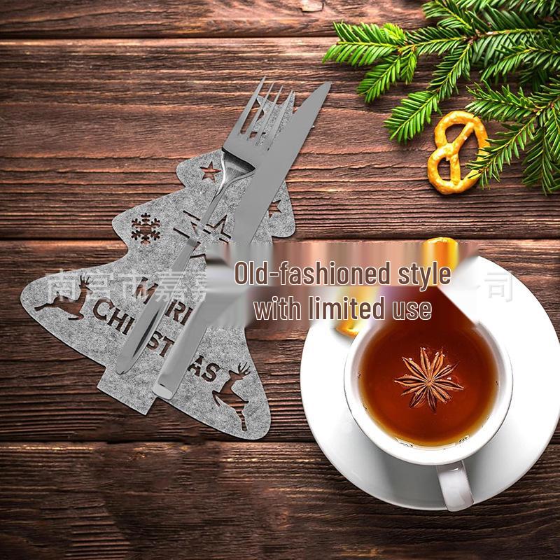 Christmas Tree Cutlery Set: Felt Knife & Fork Holders, Table Mat, Coaster, Party Decor