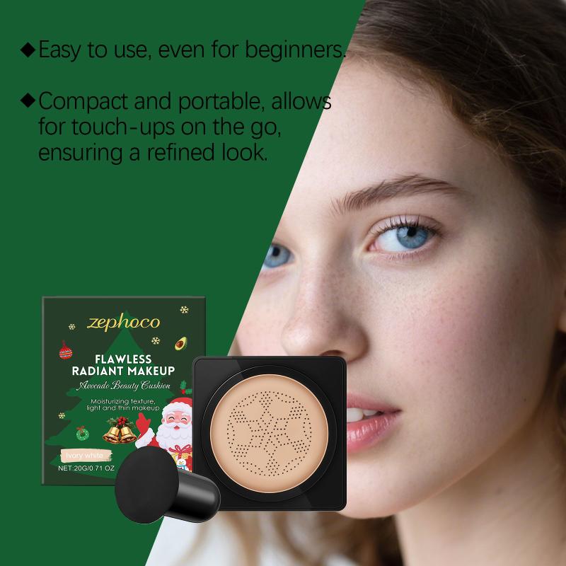 Air Cushion Face Makeup Bb Cream Foundation Lasting Full Coverage Liquid Foundation Natural Mushroom Air Cushion Ivory White 1pcs