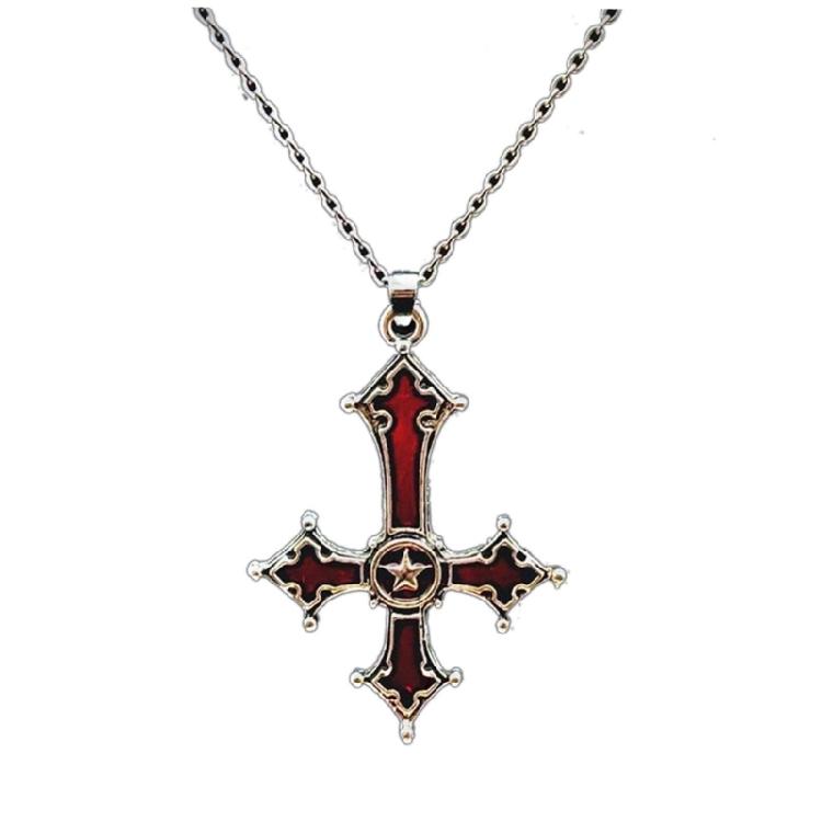 

Stylish Gothic Inverted Crucifix Necklace Alloy Pendant Neckchain Elegant Jewelry for Music Festival Attire and Parties