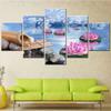 5pcs Canvas Wall Art Pictures Lotus Stone Water Pink Flower Paintings for Interior Room Decoration Home Decor Poster No Frame