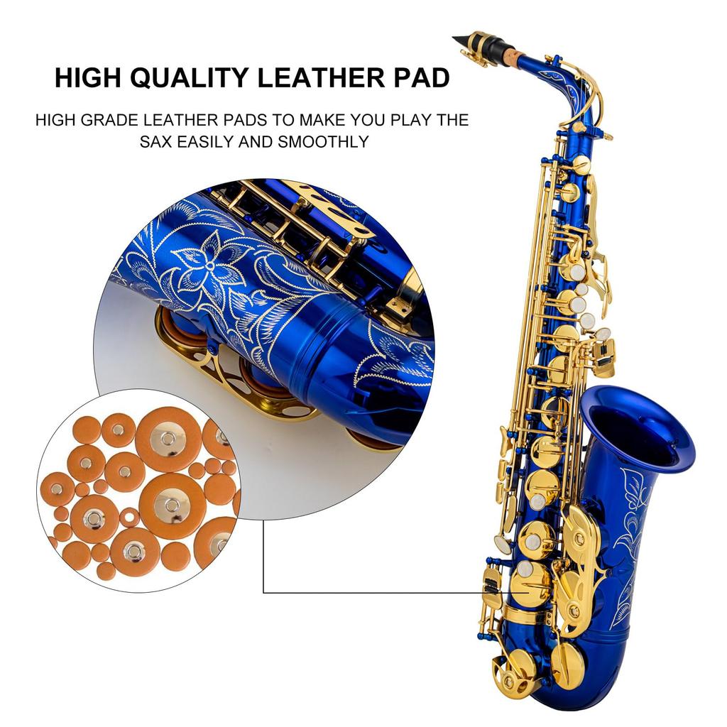 Btuty Eb Alto Saxophone Brass E Flat Saxophone 802 Key Type Woodwind Instrument with Cleaning Rod Cloth Gloves Strap Padded Case… (Blue)
