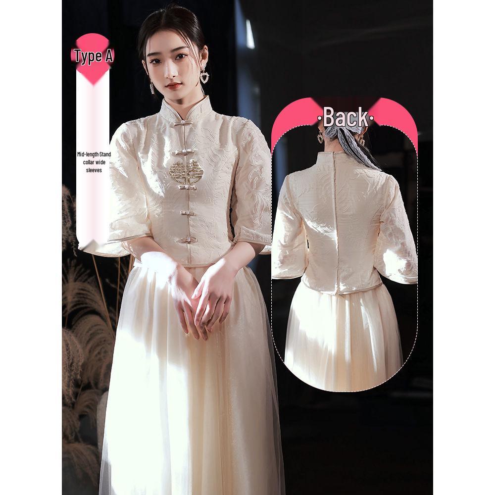 Champagne Bridesmaid Dress - Women's Winter To Summer Petite Gown with Enhanced Design