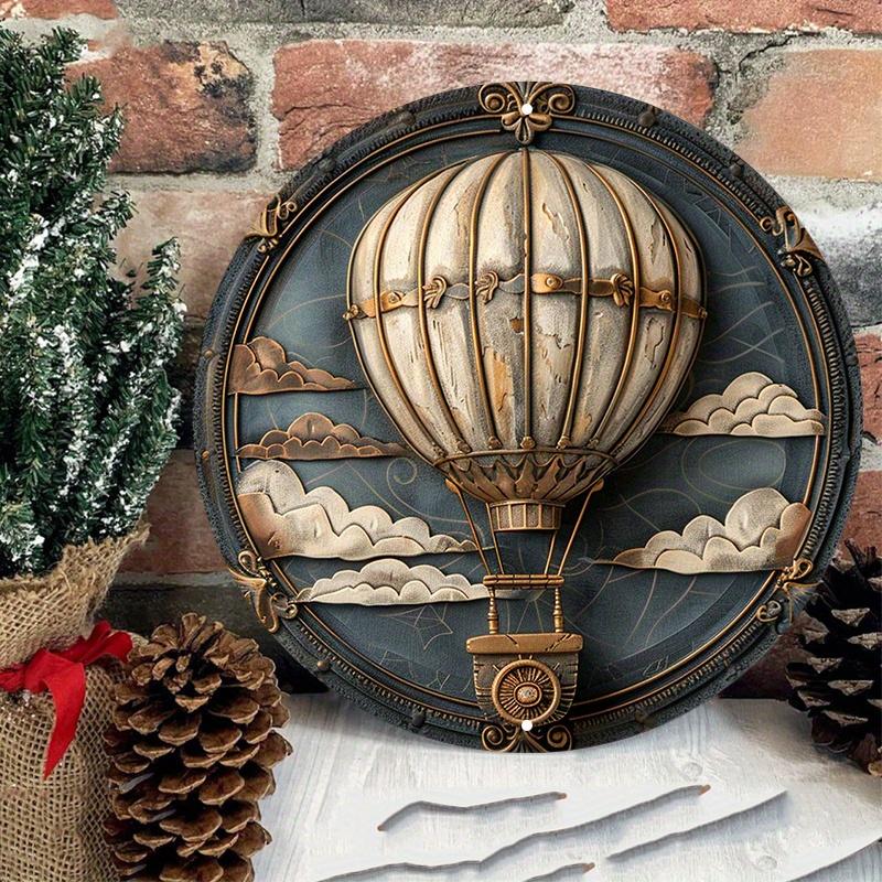 Wood Hot Air Balloon Wooden Sign, for Church Front Door Wall Hanging Decor Ideal, Home, Room, Farmhouse, Street, Shop, Garage, Bar, Garden, and Coffee