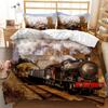 Steam Train Duvet Cover Digital Illustration Of A Locomotive Train On A Steel Railway Track Adventure Art Polyester Qulit Cover