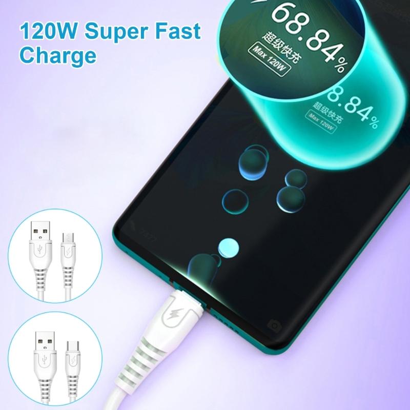 80cm Length USB Cable Fast Charging Cord 6A Output 120W Super Fast Charge Data Cable for USB 5Pin Type C Phones Tablets