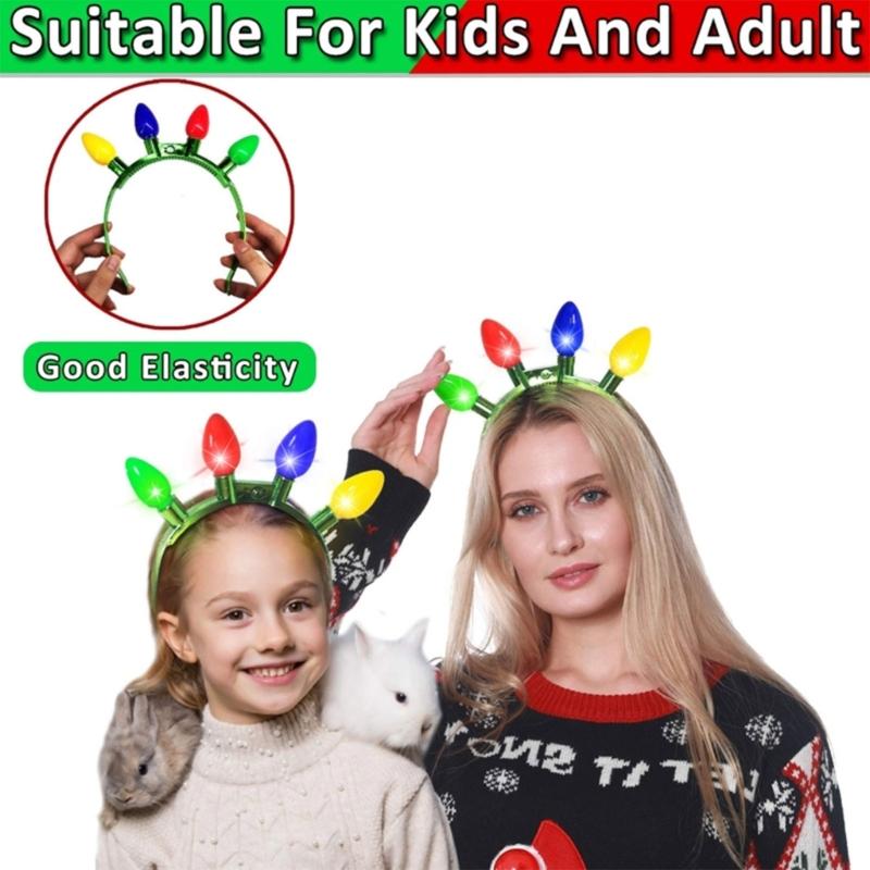 Cute Christmas LED Headband with Light Luminous Bulb Hair Hoop Novelty Party Headdress Headwear Party