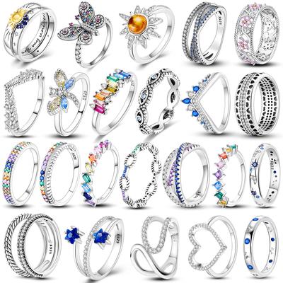 Anéis de prata esterlina 925, anel de zircônia brilhante, amor popular, anéis de casamento para mulheres, joias de noivado, aniversário