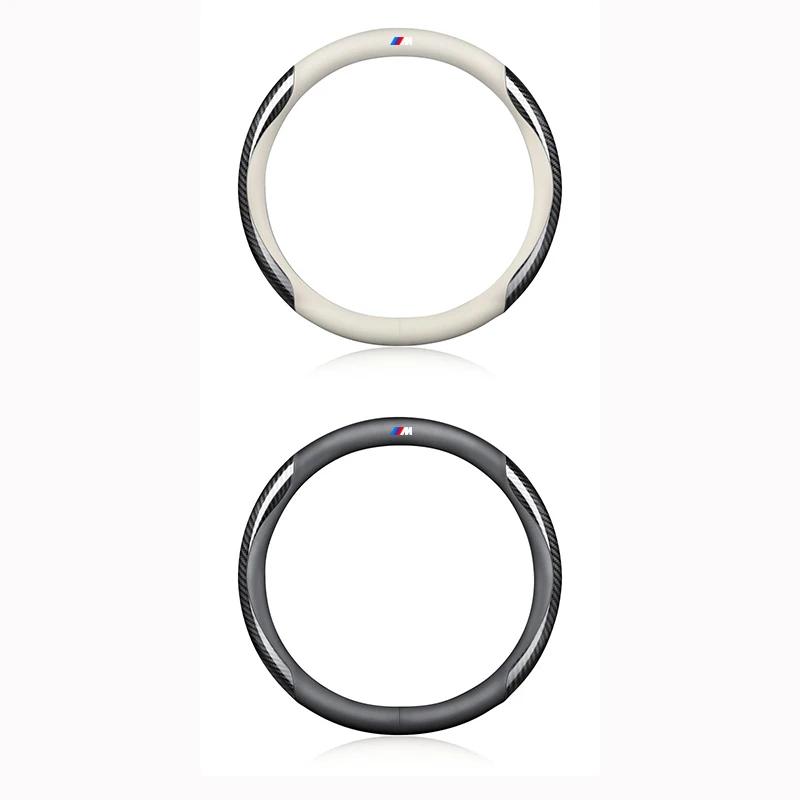 PU Leather Carbon Fiber Car Steering Wheel Cover Emblem Car Accessories For BMW 50th Kith M X1 X2 X3 X4 X5 X6 X7 E46 E90 E60 F10