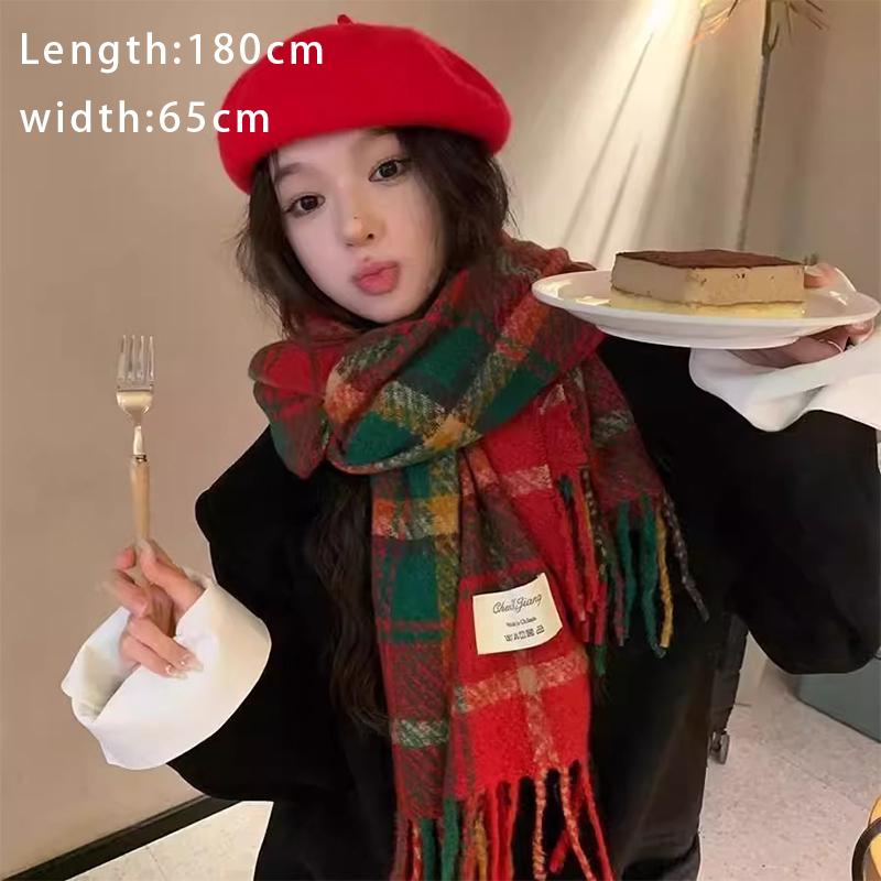 Autumn And Winter  Plaid Scarf For Women Korean Style Versatile Shawl Warm Christmas Wool Neck Scarf