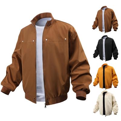 Men's Casual Solid-color American Stand-up Collar Flight Jacket, Unisex Loose Work Jacket Jacket