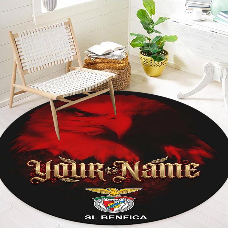 Benfica Crest Custom Name Round Area Rug Carpet Rug For Living Room Bedroom Sofa Playroom Decor Nonslip Floor Mat