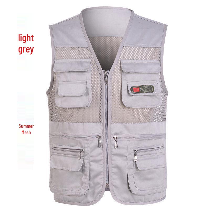Men’s Multi-Pocket Mesh Vest for Middle-Aged Fishing and Outdoor Activities - Ideal for Spring, Summer, and Autumn