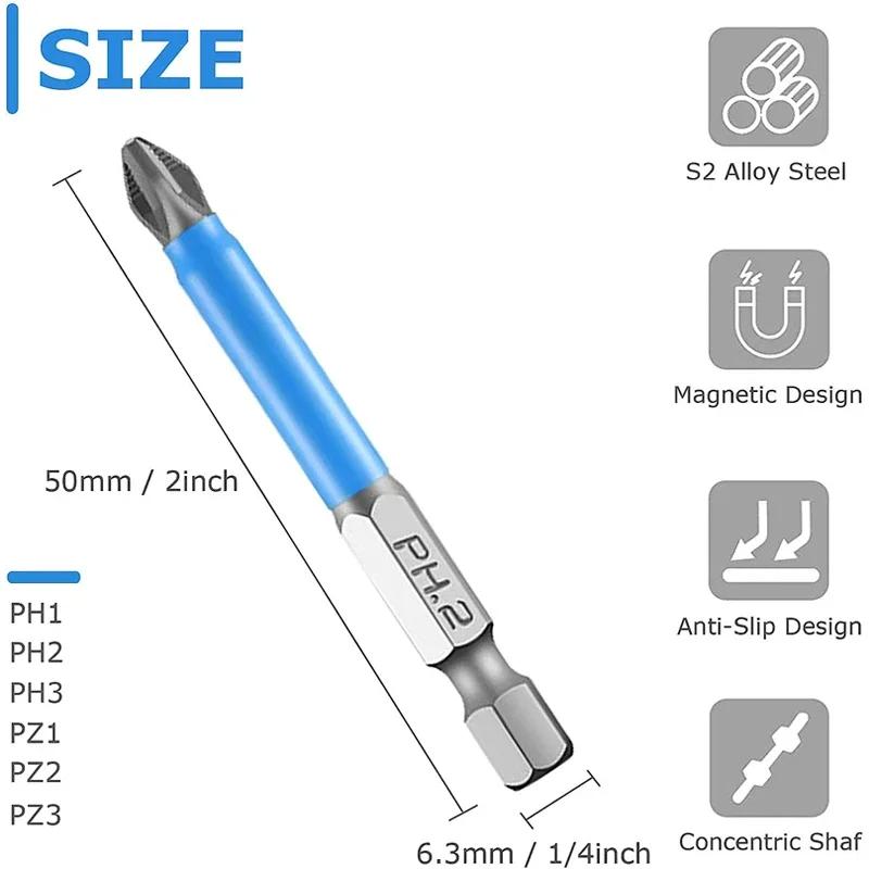 6/10Pcs Magnetic Screwdriver Bit Set Anti Slip Electric Drill Screw Driver Head Kit Impact Hand Tool PH1/PH2/PH3/PZ1/PZ2/PZ3