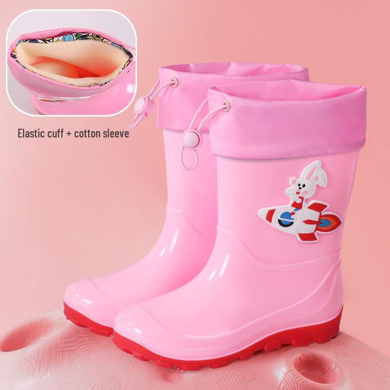 Kids' Waterproof Cartoon Rain Boots - Non-Slip Rubber Shoes for Boys & Girls, Warm Long Mid-High Top Design