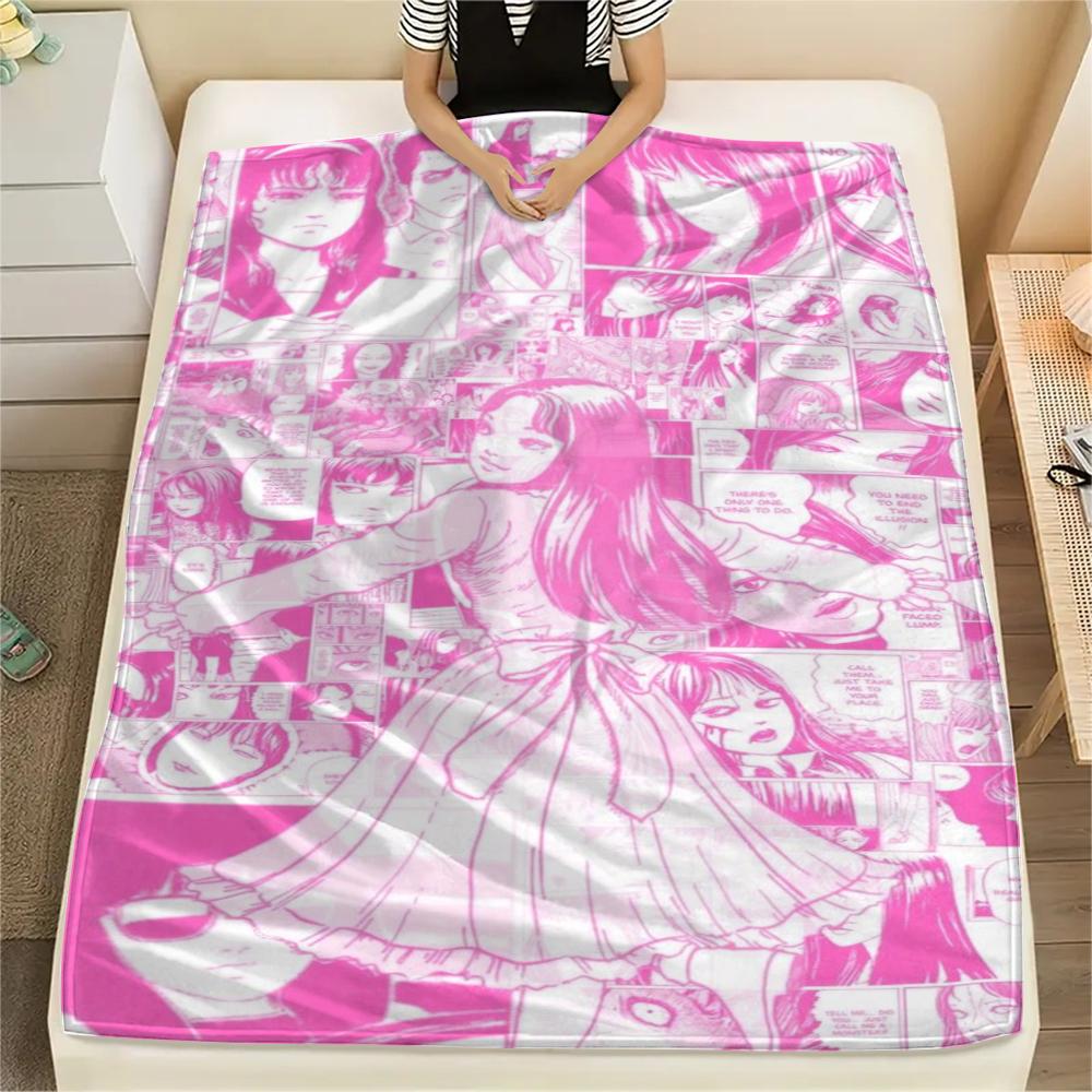 1PC Tomie Print Flannel Blanket, High quality Comfortable for All Seasons, Home Decor, Warmth and Comfort, Perfect for Christmas Gifts