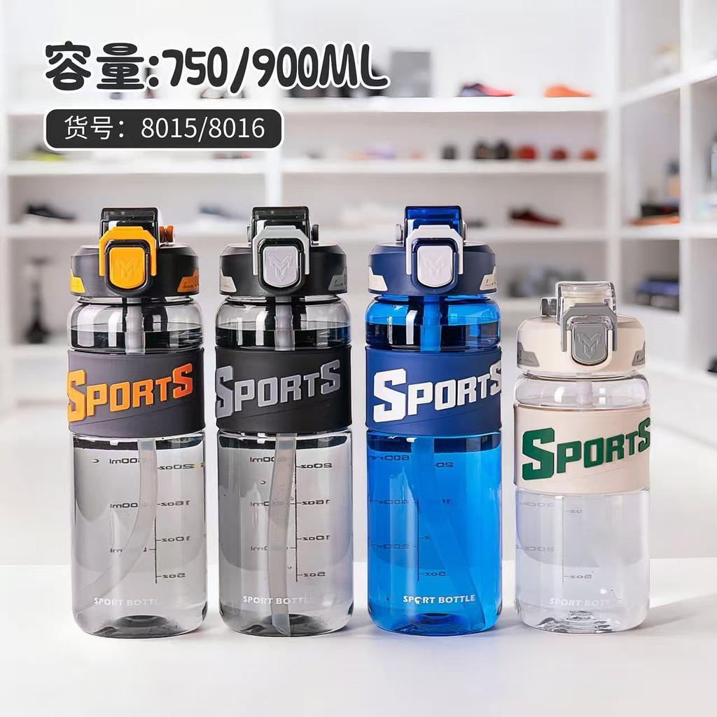Water Bottle Large Capacity Water Cup High Value Sports Fitness Kettle Summer Portable Student Junior High School Plastic Cup with Straw