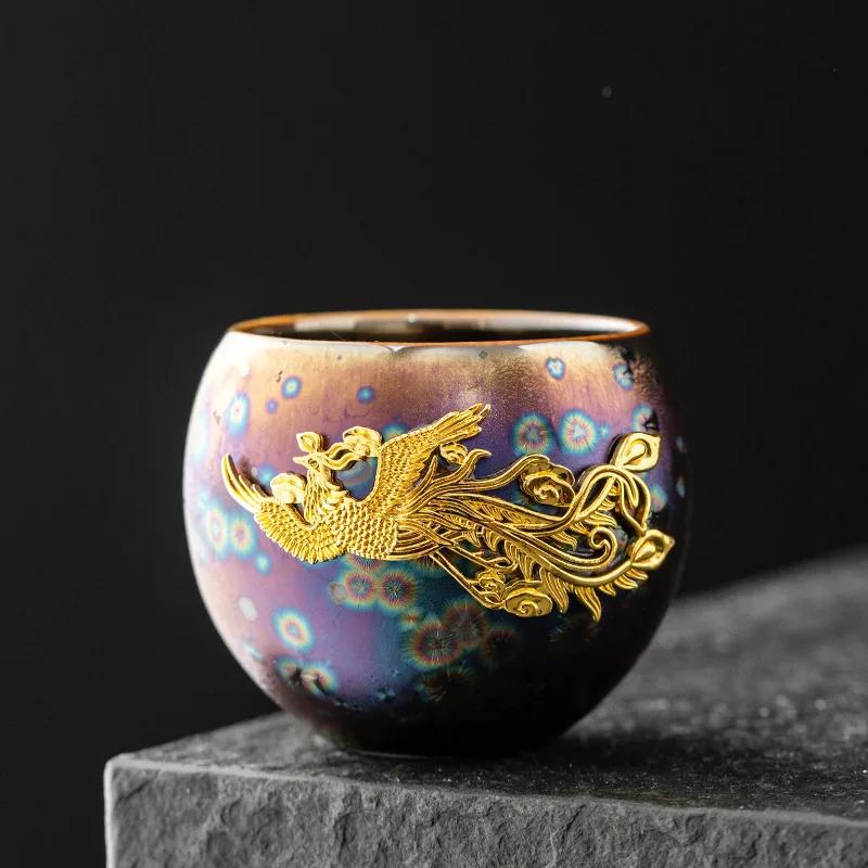 

Tea cup single cup kiln change Jianzhan oil drop Tianmu colorful gold small teacup tea set ceramic home master cup tea bowl 130ML