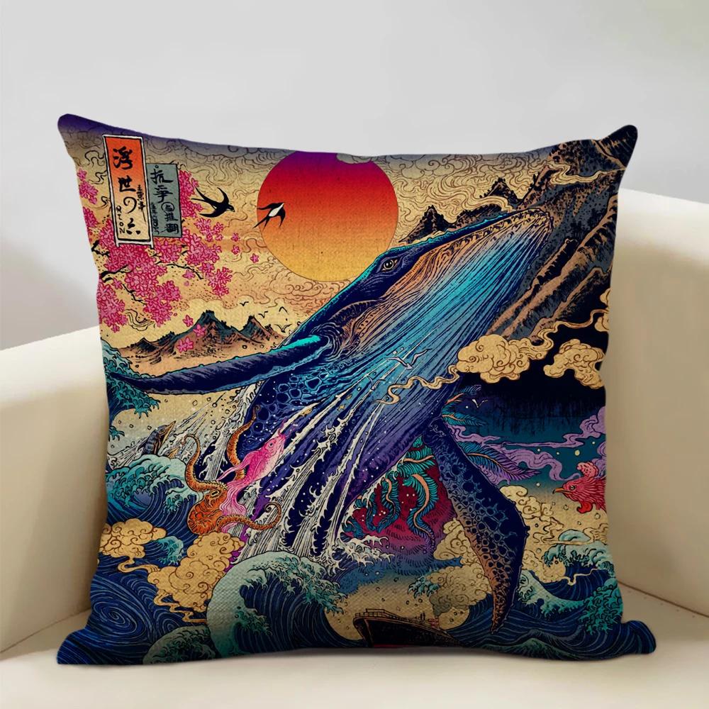 Japan Mount Fuji Ukiyo-e Retro Cushion Cover Sofa Pillowcase Home Decor Throw Pillow Case 45x45cm