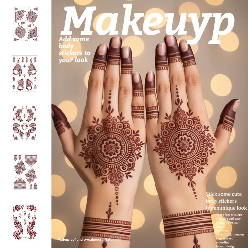 Rote Mehndi-Sticker Temporäres Tattoo Spitze Fake Tattoo Rotes Henna Tattoo Aufkleber Indien Mehndi