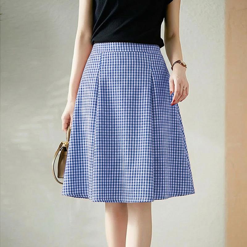 ZANZEA Women Loose Casual Grid Print A-Line Skirts