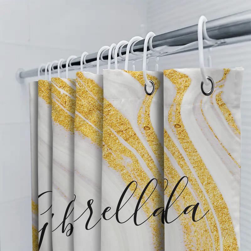 Gold Marble Shower Curtain Name Custom Bathroom Decorative Window Coverings For Home Decoration White/Gold Colorway