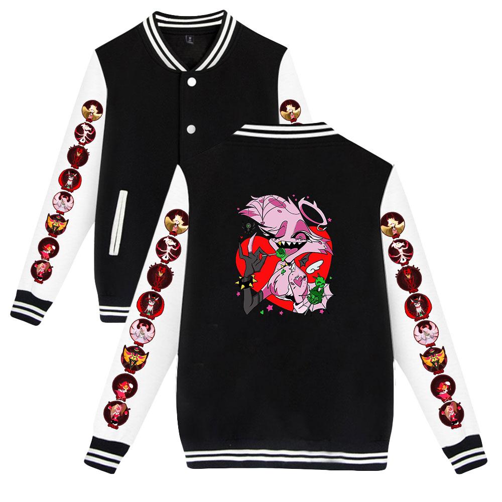 Nové Dámské Pánské Bundy Bomber Jacket Hazbin Hotel Anime Baseballová bunda Oversize Hip Hop Svrchní oblečení pro vysokoškolské páry Oblečení na zakázku