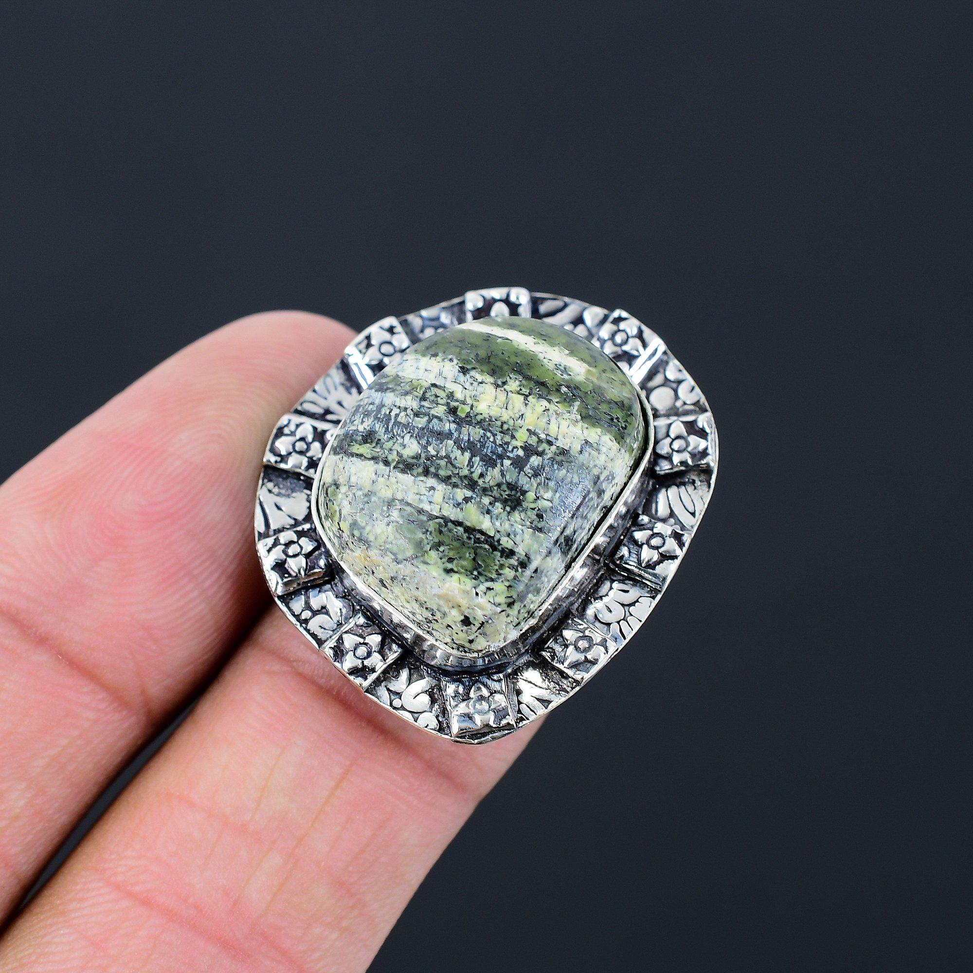 Sterling Silver Natural Green Swiss Opal Trendy Promise Wife Ring Jewelry US 6.5 6.5