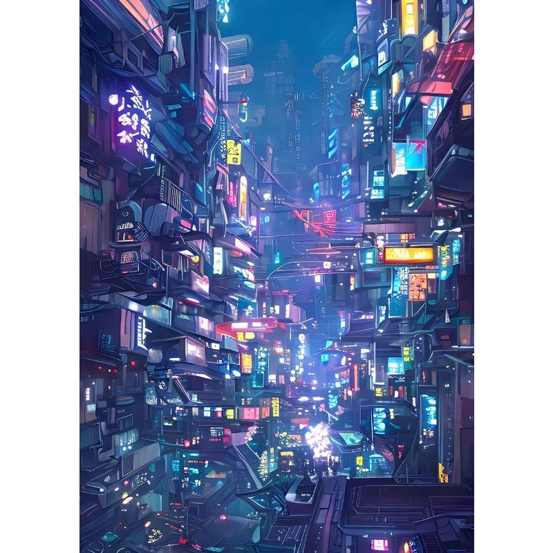 Prosperous Cyberpunk City Painting Canvas Poster Future World Wall Art Picture for Living Room Bedroom Modern Home Decor Gift