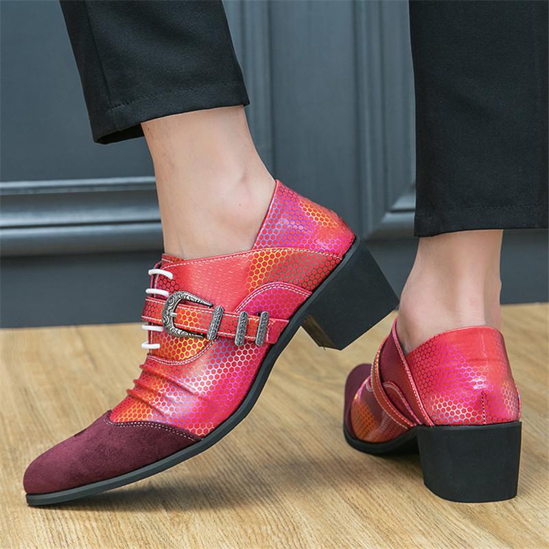 New Men's Charm Mixed Patchwork Monk Strap Pointed Height Increasing Shoes Male Dress Wedding Homecoming Footwear Zapatos Hombre