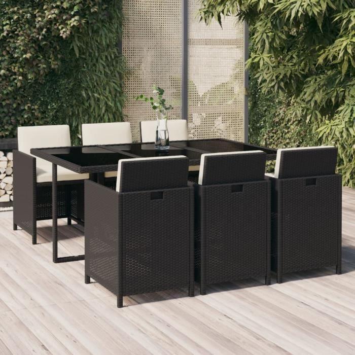 VidaXL Garden Dining Furniture and Cushions 7pcs Woven Resin Black 3095530