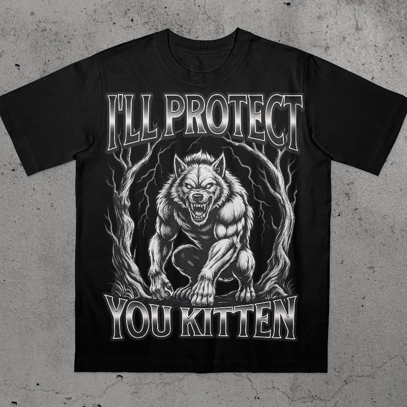Funny Werewolf Meme Ill Protect You Kitten Alpha Wolf TShirt Summer Unisexs And Unisexs Loose And Breathable TShirt Top S