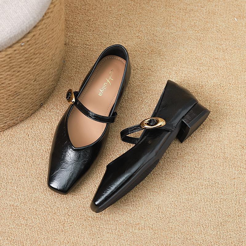 P218-2 square head thick heel Mary Jane 2025 new summer shallow mouth single shoes women's shoes literary and retro word belt women