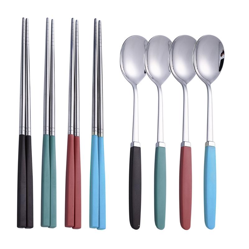 Set Tacâmuri Coreene Oțel Inoxidabil 304 Set Tacâmuri de Înaltă Calitate Set Cină Set Lingură Bețișoare Veselă 8 Buc Seturi Tacâmuri