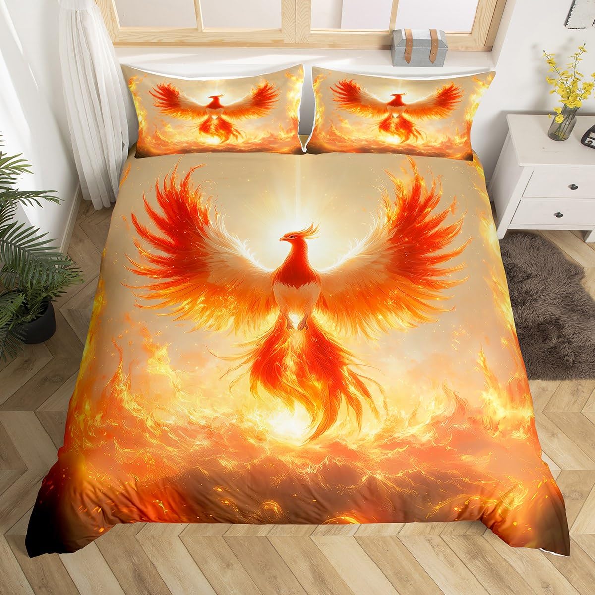 

Phoenix Soft Duvet Cover Set Carton Birds Beding Set Ful King-Sized Dimensionsd Dimensions Microfiber Flame Wings Warm Comforter Cover For Young Boys 135*200cm Eu-Single