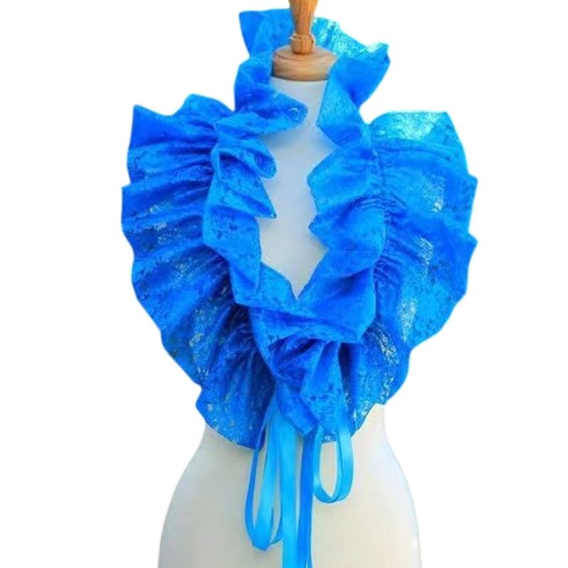 Vintage Victorian Ruffled Shrug Shawl Boleros Ribbon False Collar Renaissance Costume Cosplay Accessories for Unisex