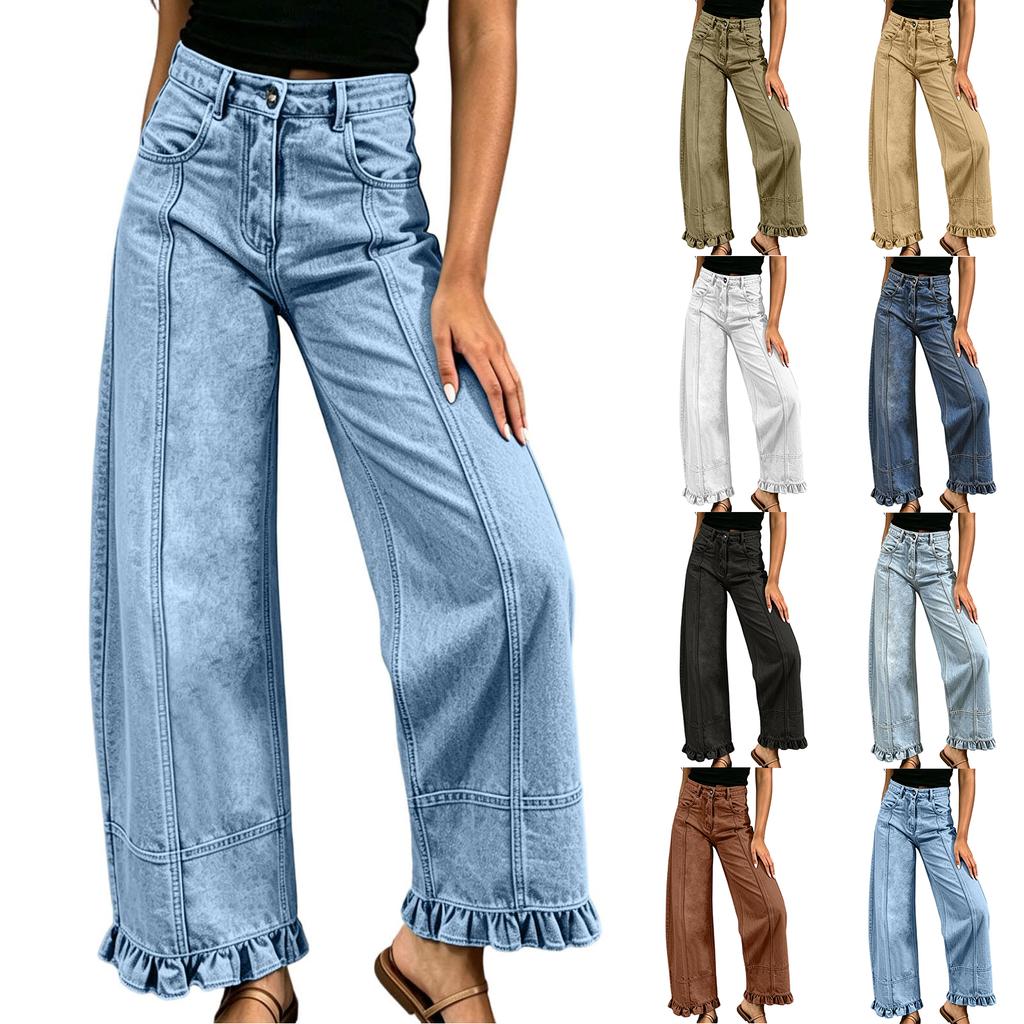 Women's Loose Fit Vintage Distressed Patchwork Denim Pants for Casual Everyday Wear