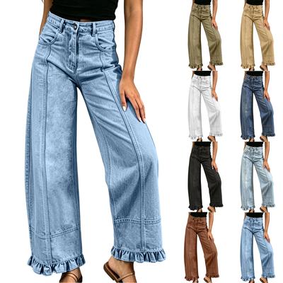 Women's Loose Fit Vintage Distressed Patchwork Denim Pants for Casual Everyday Wear