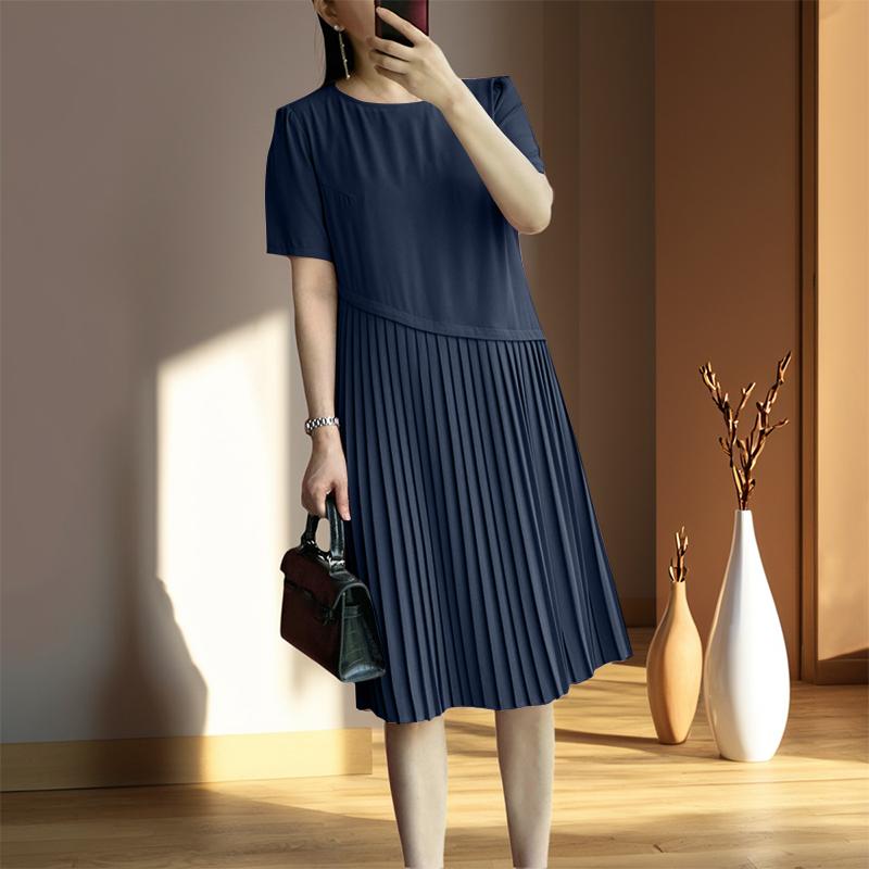 

ZANZEA Женское повседневное платье с круглым вырезом, однотонное, летнее, с коротким рукавом M тёмно-синий