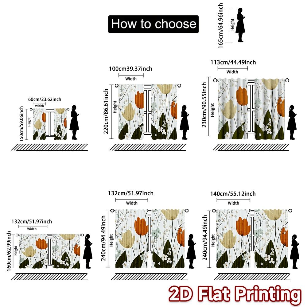 2D FLAT PRINTING 2pcs Curtains (Without Rod) Floral Spring Blooms Ramadan holiday curtains with digital printing Semi-Sheer