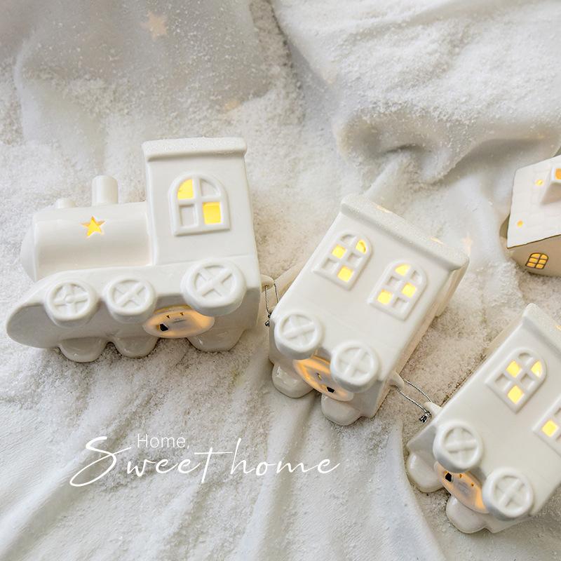 Nordic Ceramic Luminous Train Mini Igloo Luminous Small Ornaments Home Christmas Ornaments New Year Gifts