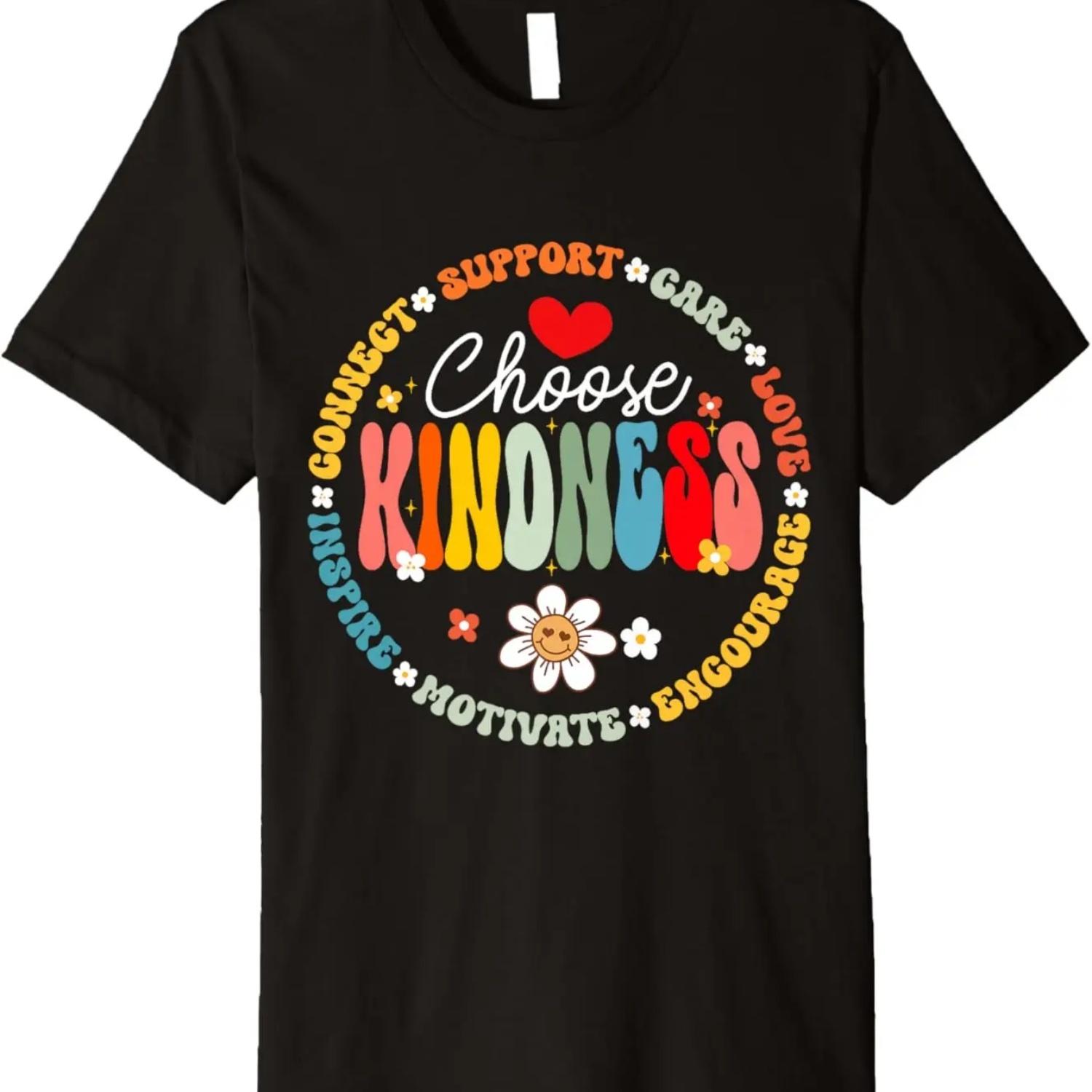 Groovy Choose Kindness - Daisy Be Kind Inspirational Premium T-Shirt S чёрный
