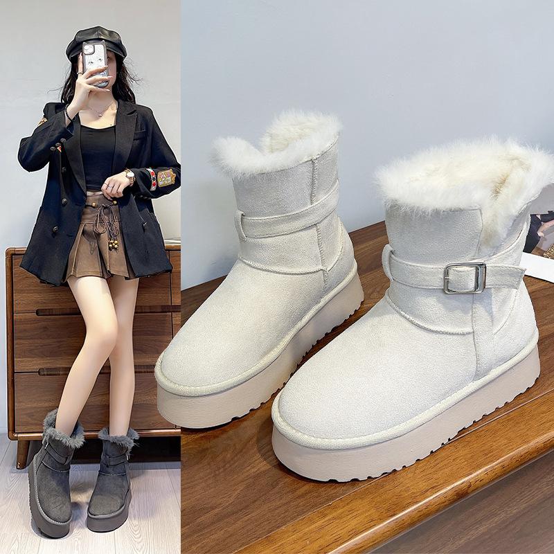 Women's Large Size Soft Sole Winter Warm Fur One Snow Boots Padded Lined Ankle Boots Anti-slip Hiking Casual Sports Cotton Boots