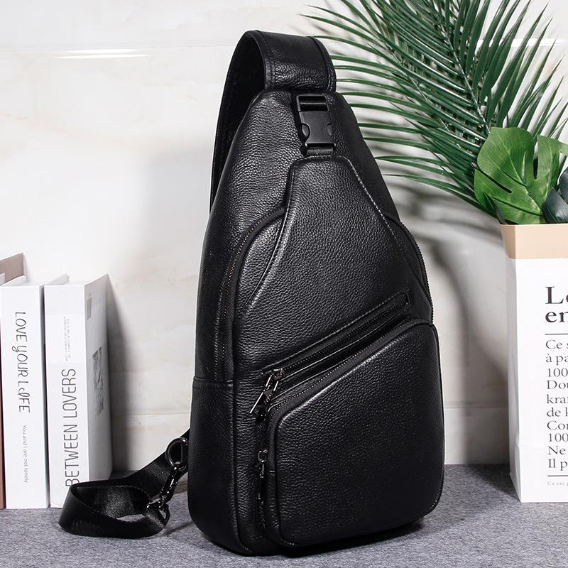 Real Leather Chest Bag for Men with High-end Feel, Top Layer Cowhide Small Bag, Waterproof Casual Crossbody Bag, Men's Chest Bag