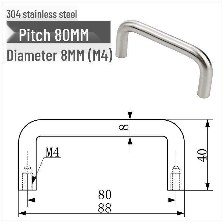 Maniglia a U per Armadio in Acciaio Inossidabile 304, Pomolo Rotondo in Acciaio al Carbonio Lucidato, disponibile nelle misure M3, M4, M5.
