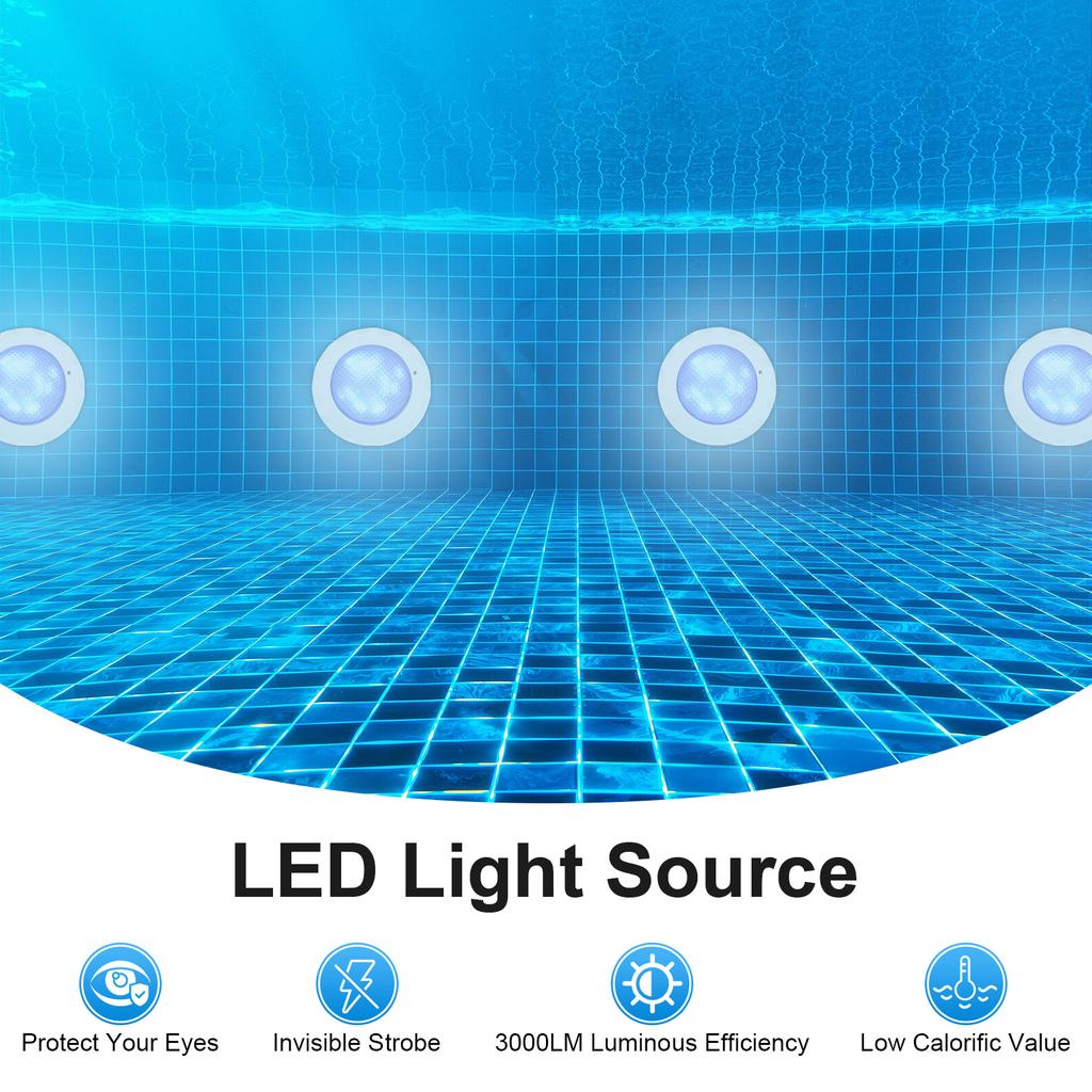 45W RGB LED Swimming Pool Light IP68 Waterproof 3000LM with Remote Control 12 Modes for Outdoor Indoor Pools Spa