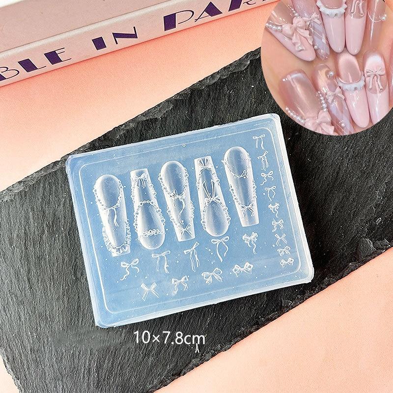 Sweet Bowknot 3D Silicone Nail Mold Heart Nails Templates Diy Nail Art Decoration Stamping Plates Manicure Design Tools