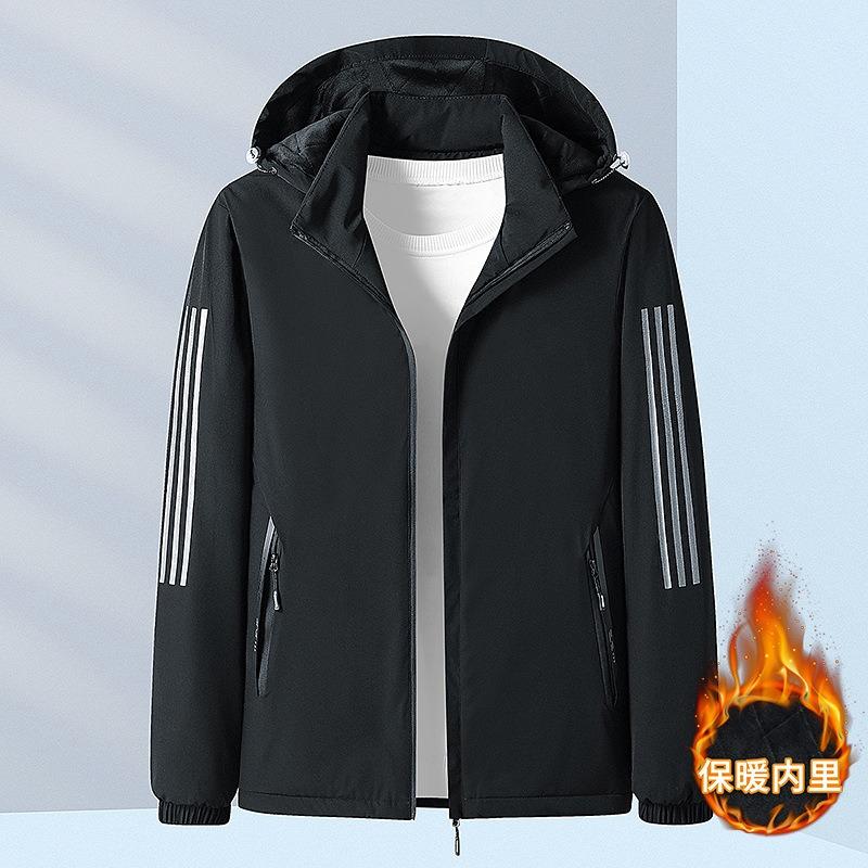New Winter Cotton-padded Coat Men's Large Size Velvet Thickened Outdoor Sports Loose Jacket Three Bars Cotton Jacket