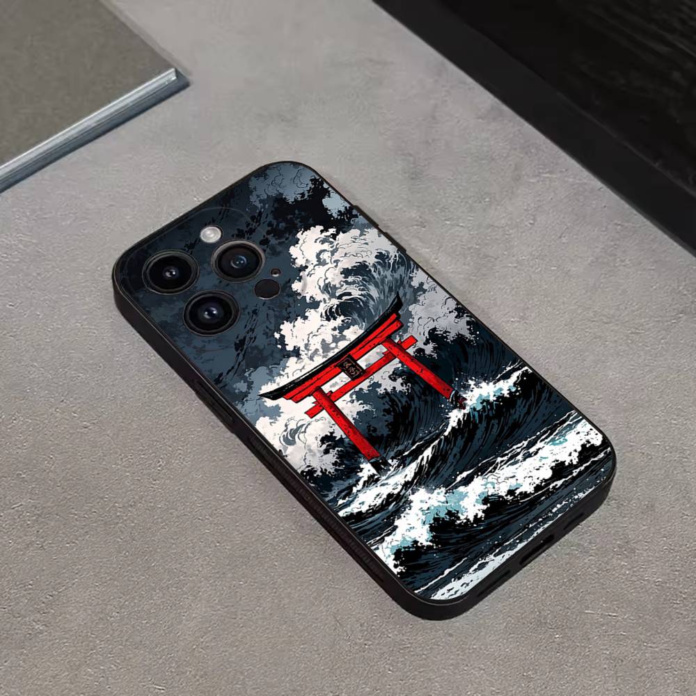Japan Style Ukiyo-e New For iPhone 17,16,15,14,13,12,11,Pro,Max,Plus,E,SE4,Air,Mini Black Soft Cover Phone Case