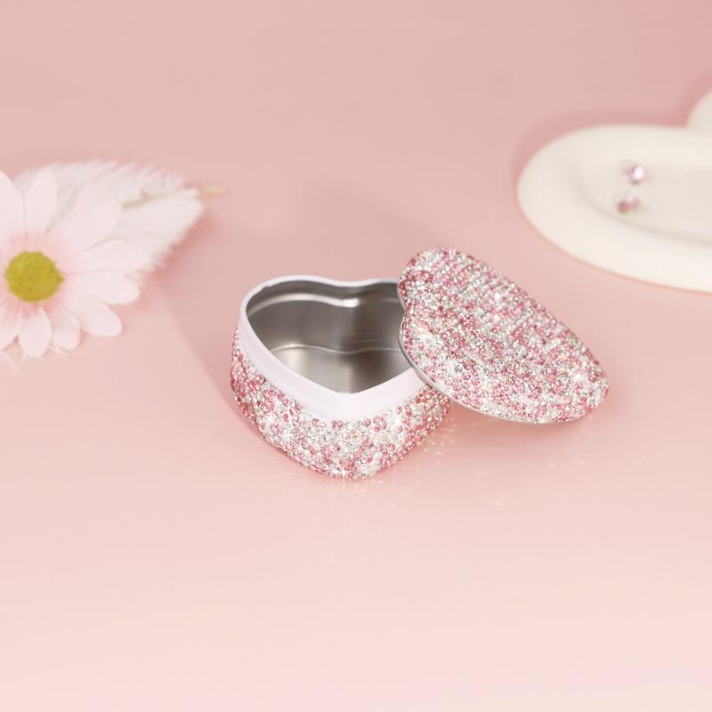 Sparkling Metal Tin Box Tinplate Jewelry Necklace Storage Case Heart-Shaped Empty Box Mini Candy Pill Organizer